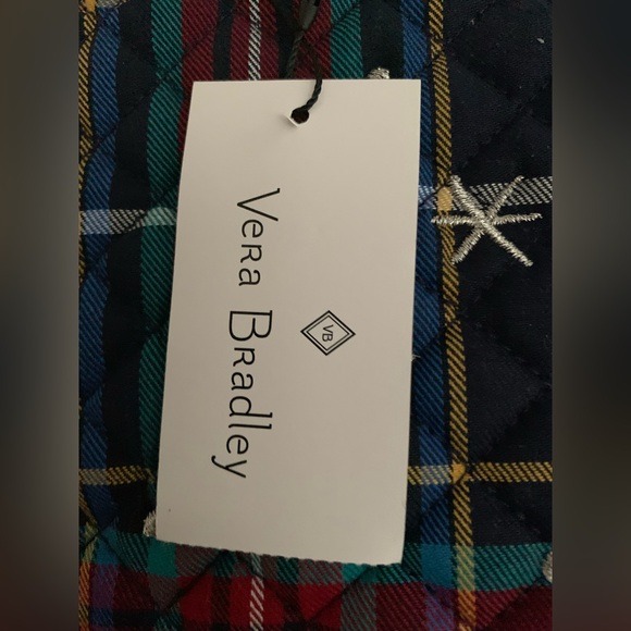 NWT Vera Bradley Tote: Blue/Red Quilted Plaid Fabric, Black Velvet Dog 15x11x6in - Picture 4 of 14